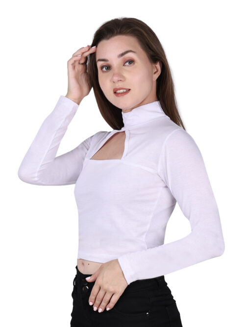 Multicolor Full Sleeve Crop Top for Women-Cut-Out Neckline - Image 3