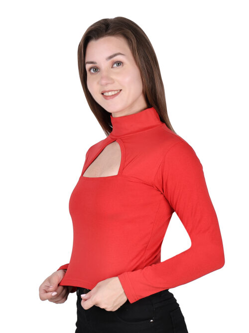 Multicolor Full Sleeve Crop Top for Women-Cut-Out Neckline - Image 16