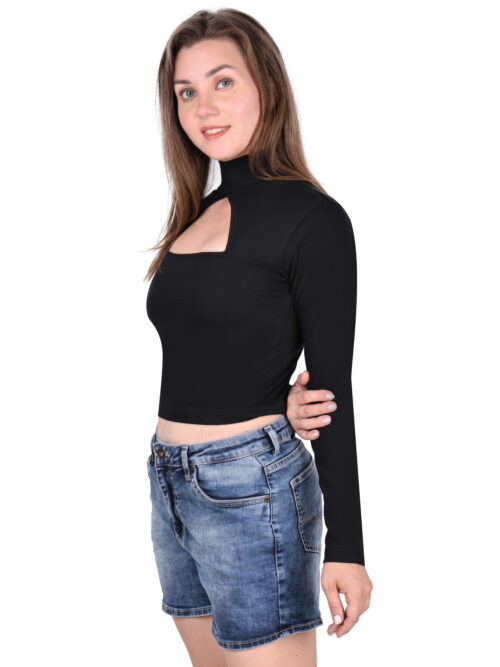 Multicolor Full Sleeve Crop Top for Women-Cut-Out Neckline - Image 22