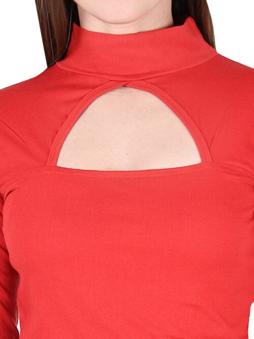 Multicolor Full Sleeve Crop Top for Women-Cut-Out Neckline - Image 18