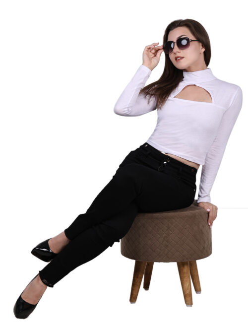 Multicolor Full Sleeve Crop Top for Women-Cut-Out Neckline - Image 5